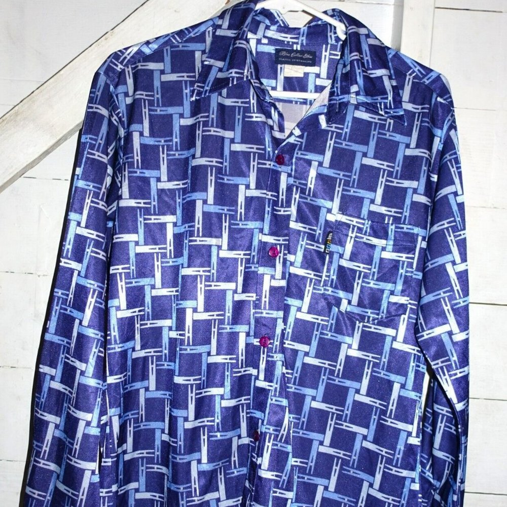 Vintage Blue Collar Ethic Blue Gray Shiny Shirt L